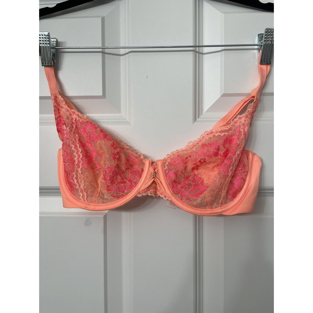 Victorias Secret Body By Victoria Unlined Demi Lace Bra in Coral 34D Soft Straps